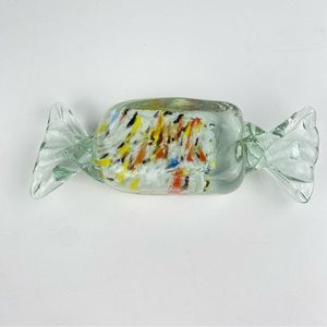 Art Glass Orange Clear Wrapped Candy Figure Mid Century